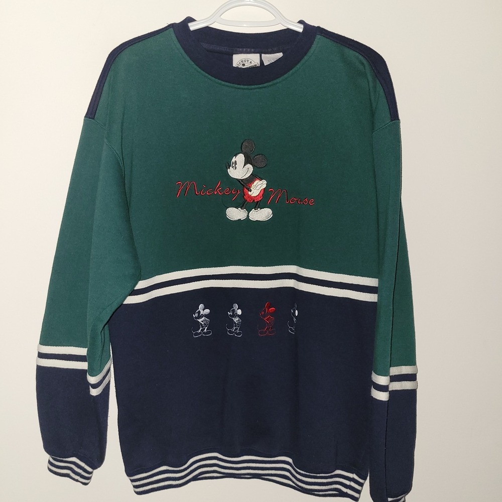 Vintage Mickey & Co‎ Blue Green Size Large Sweatshirt Brazos Sportswear 90's